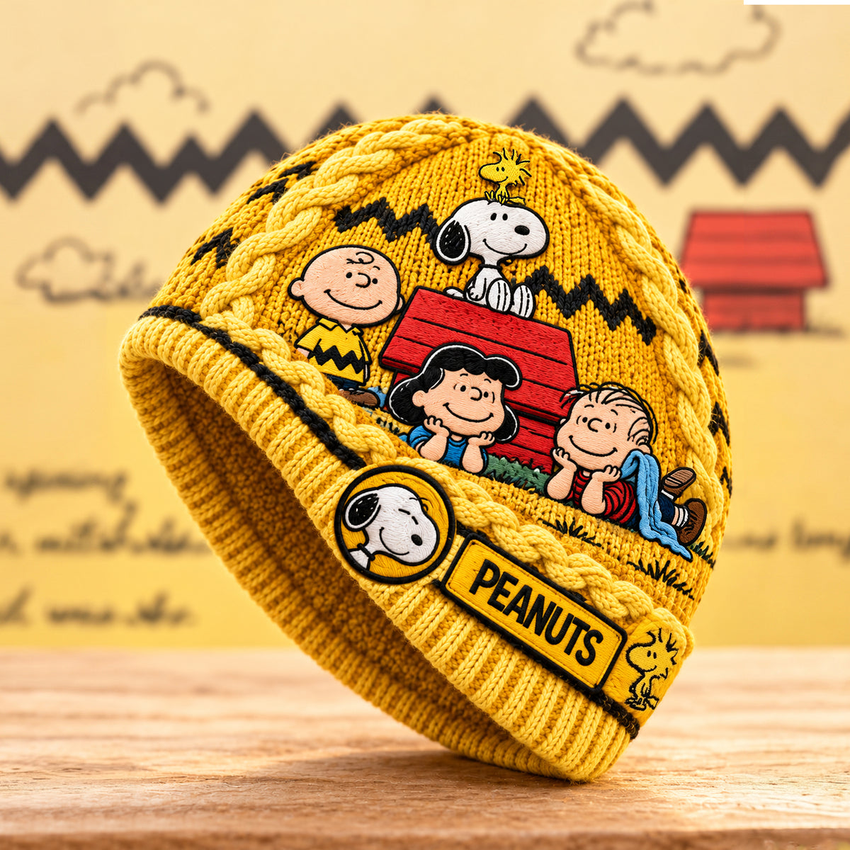 Cheerful Cartoon Pals - Cozy Embroidered Knit Beanie, Gift for Classic Cartoon Lovers