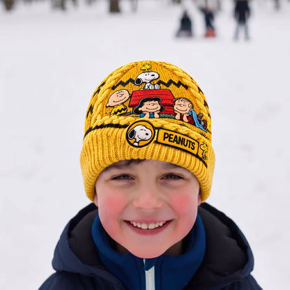 Cheerful Cartoon Pals - Cozy Embroidered Knit Beanie, Gift for Classic Cartoon Lovers