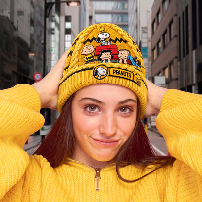 Cheerful Cartoon Pals - Cozy Embroidered Knit Beanie, Gift for Classic Cartoon Lovers