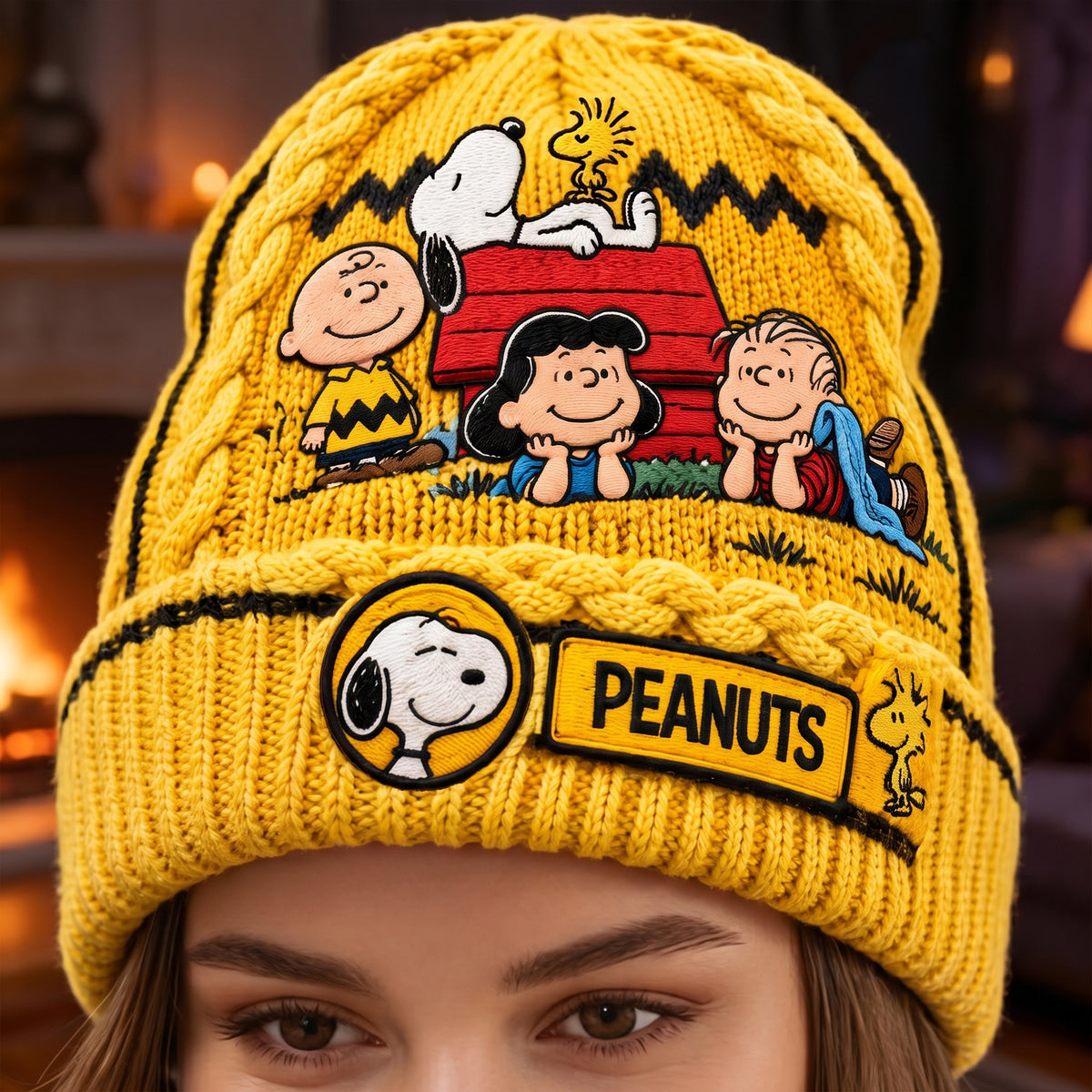 Cheerful Cartoon Pals - Cozy Embroidered Knit Beanie, Gift for Classic Cartoon Lovers
