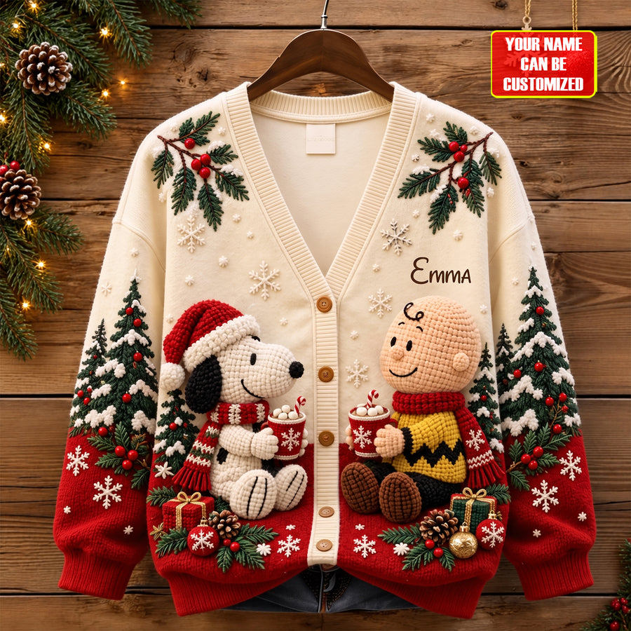 Cozy Holiday Best Friends - Personalized Knitted Christmas Cardigan