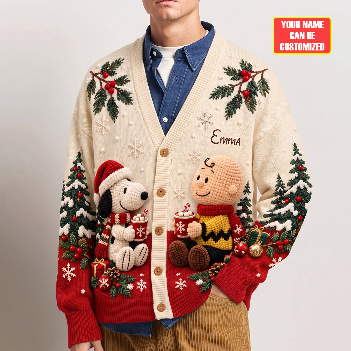 Cozy Holiday Best Friends - Personalized Knitted Christmas Cardigan