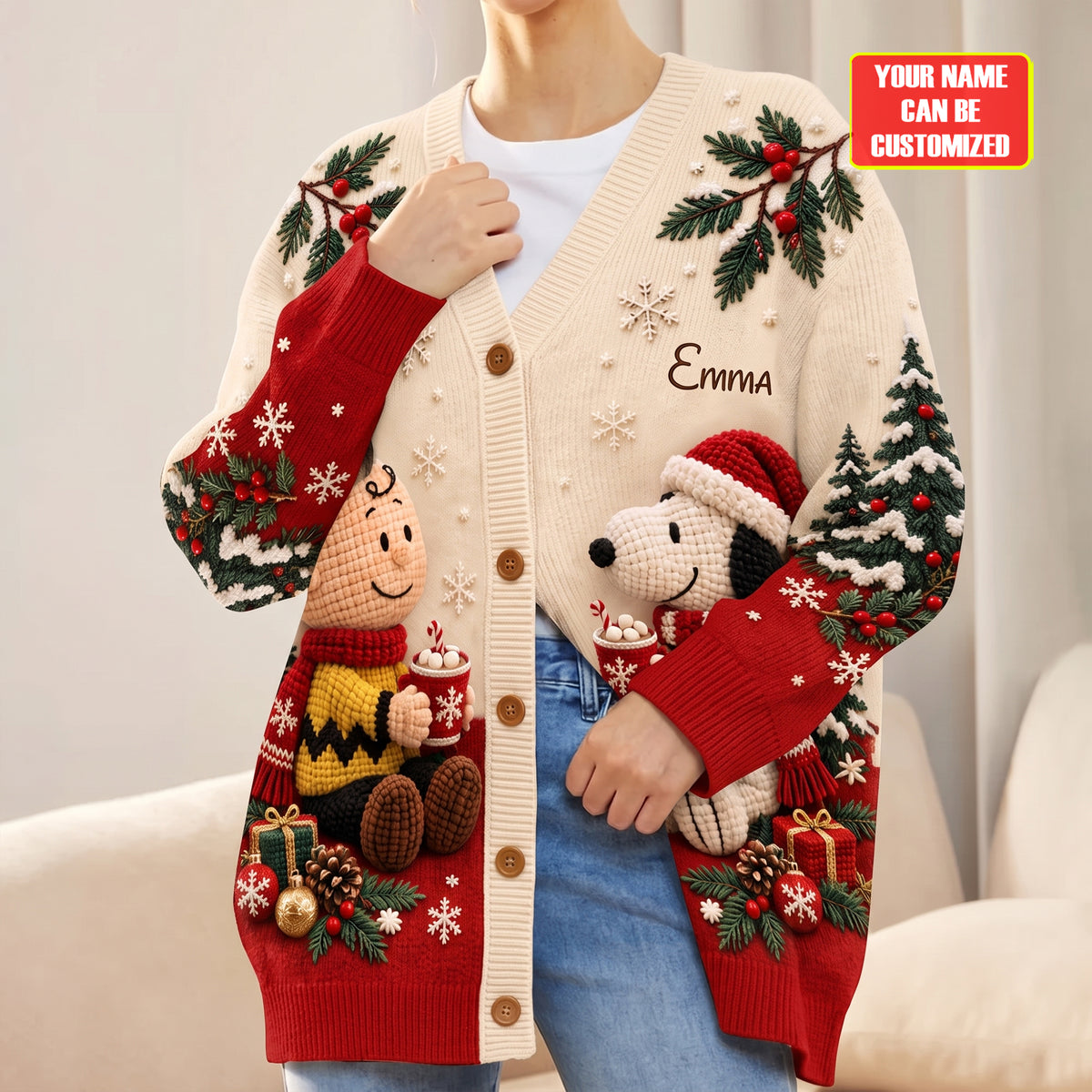 Cozy Holiday Best Friends - Personalized Knitted Christmas Cardigan