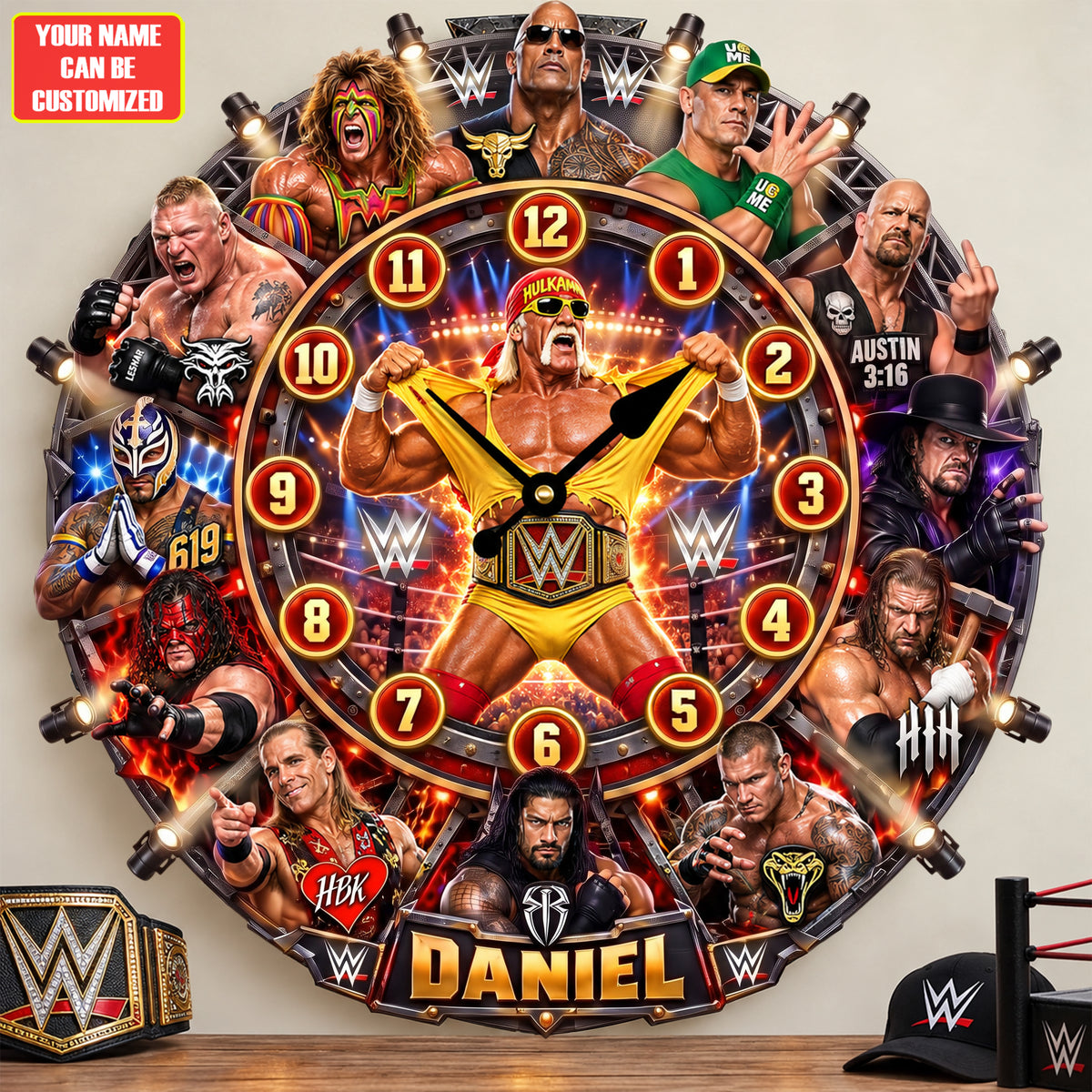 Wrestling Champions Acrylic Hanging Wall Clock - Personalized Gifts For Wrestling Lovers