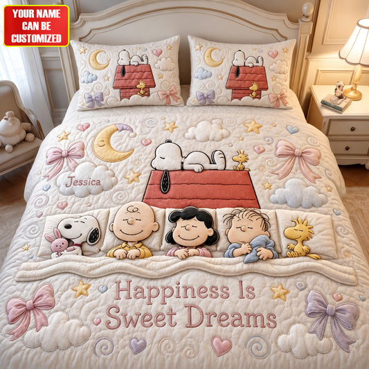 Personalized Cartoon Friends Quilt Set – Cozy Cartoon Bedding Gift