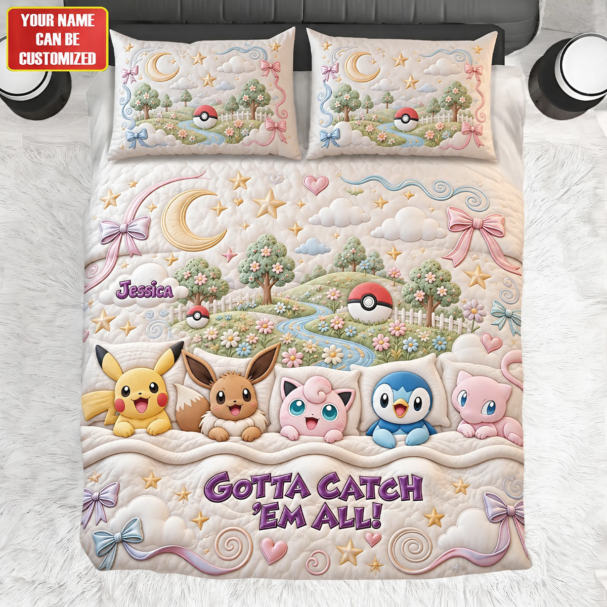 Cute Fantasy Creature Friends - Personalized Quilt Bedding Set, Gift for Adventure Game Lovers