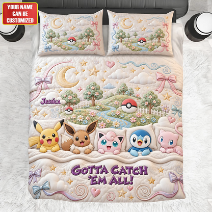 Cute Fantasy Creature Friends - Personalized Quilt Bedding Set, Gift for Adventure Game Lovers