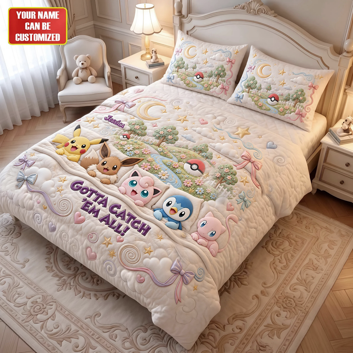 Cute Fantasy Creature Friends - Personalized Quilt Bedding Set, Gift for Adventure Game Lovers