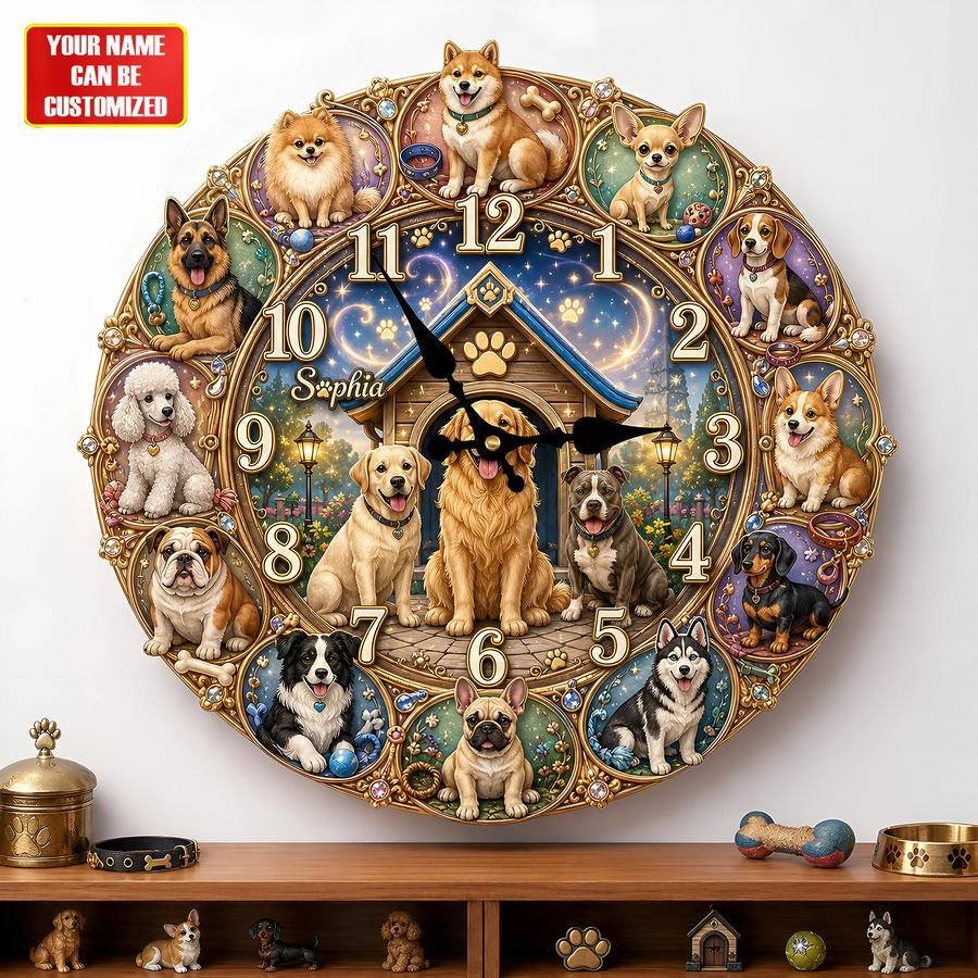 Love Dog Acrylic Hanging Wall Clock - Personalized Gifts For Dog Lovers