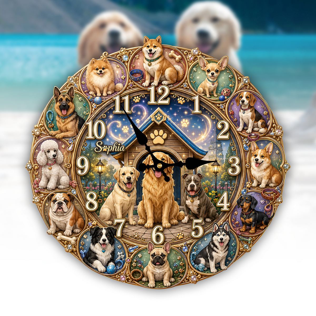 Love Dog Acrylic Hanging Wall Clock - Personalized Gifts For Dog Lovers