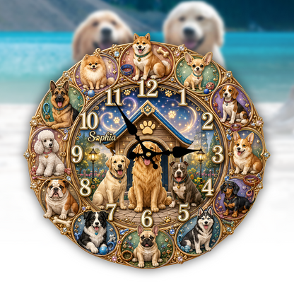 Love Dog Acrylic Hanging Wall Clock - Personalized Gifts For Dog Lovers
