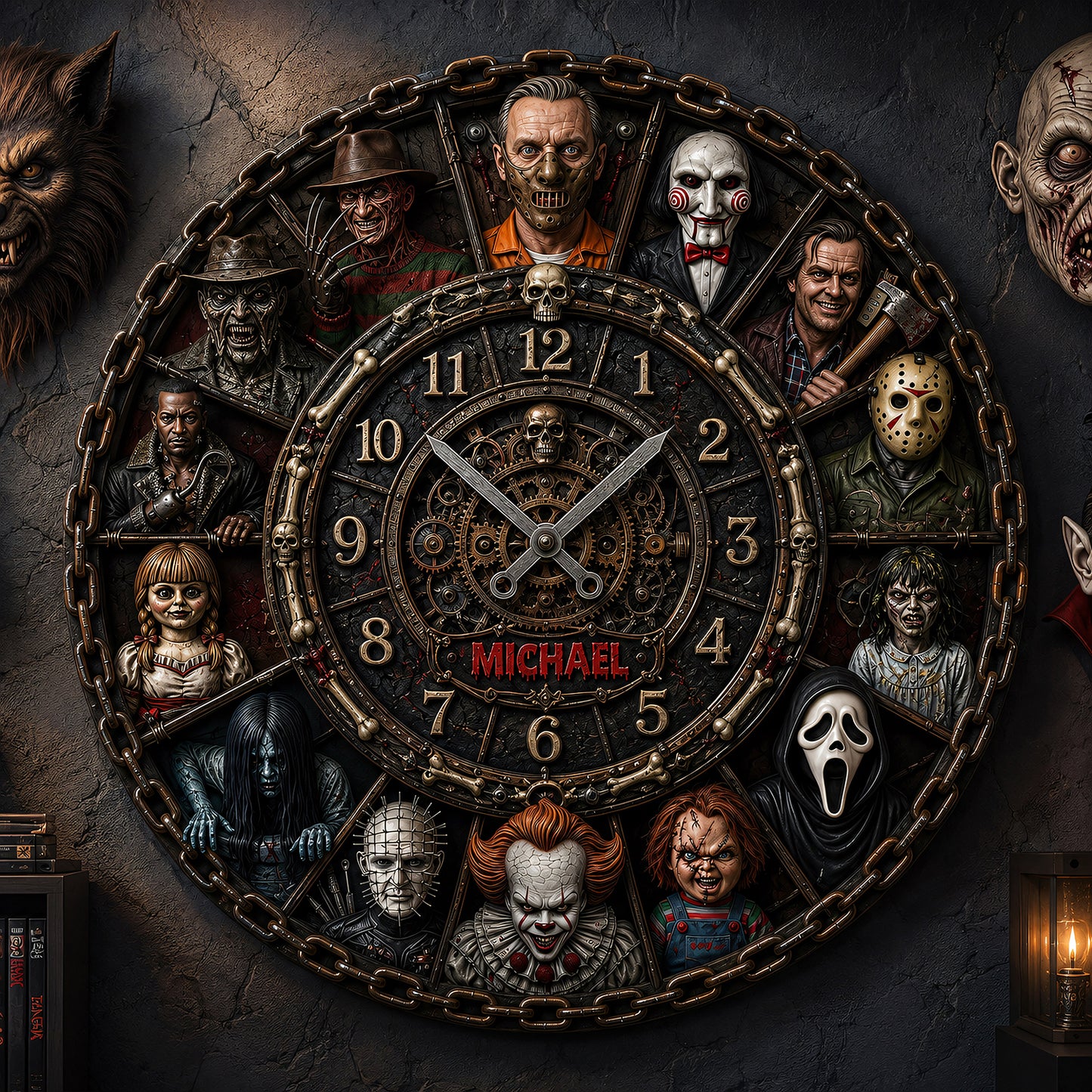 Halloween Horror Characters Acrylic Hanging Wall Clock - Personalized Gifts For Horror Lovers V2
