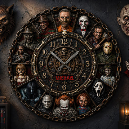Halloween Horror Characters Acrylic Hanging Wall Clock - Personalized Gifts For Horror Lovers V2