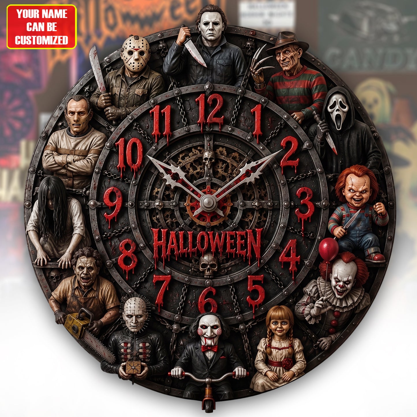 Halloween Horror Characters Acrylic Hanging Wall Clock - Personalized Gifts For Horror Lovers