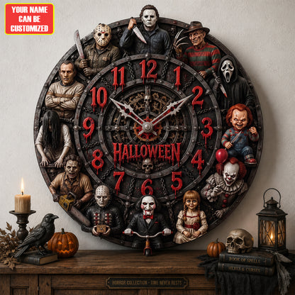 Halloween Horror Characters Acrylic Hanging Wall Clock - Personalized Gifts For Horror Lovers