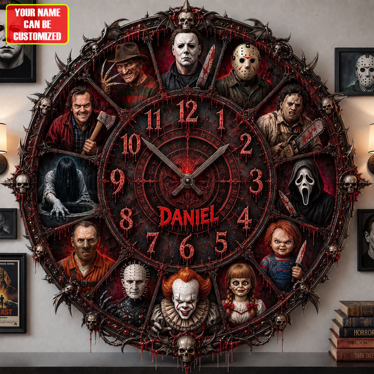Halloween Gothic Characters Acrylic Hanging Wall Clock - Personalized Gifts For Horror Lovers