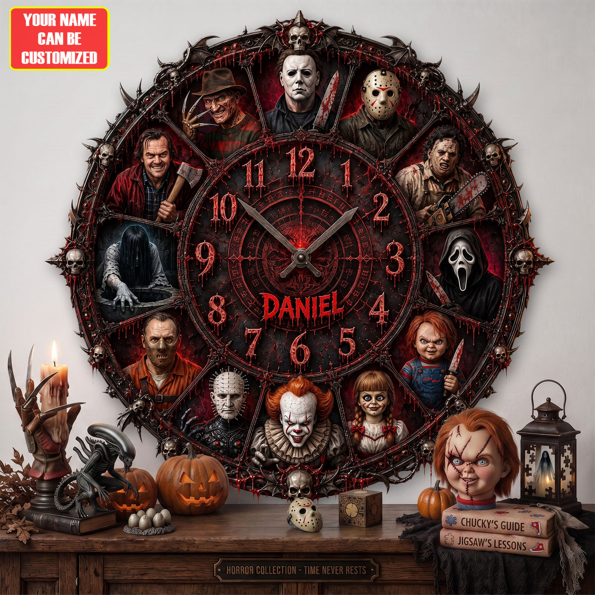 Halloween Gothic Characters Acrylic Hanging Wall Clock - Personalized Gifts For Horror Lovers
