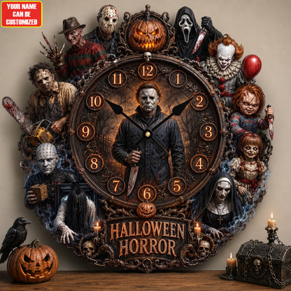 Halloween Horror Characters Acrylic Hanging Wall Clock - Personalized Gifts For Horror Lovers V3