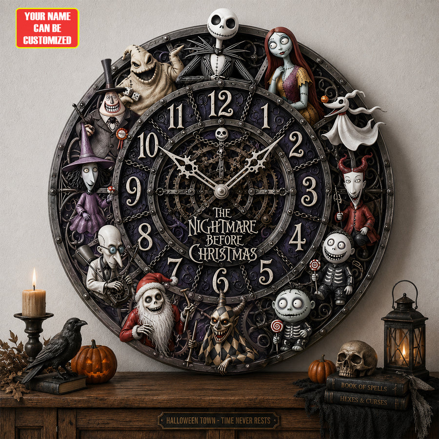 Halloween Nightmare Characters Acrylic Hanging Wall Clock - Personalized Gifts For Halloween Lovers