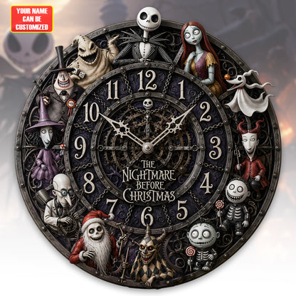 Halloween Nightmare Characters Acrylic Hanging Wall Clock - Personalized Gifts For Halloween Lovers