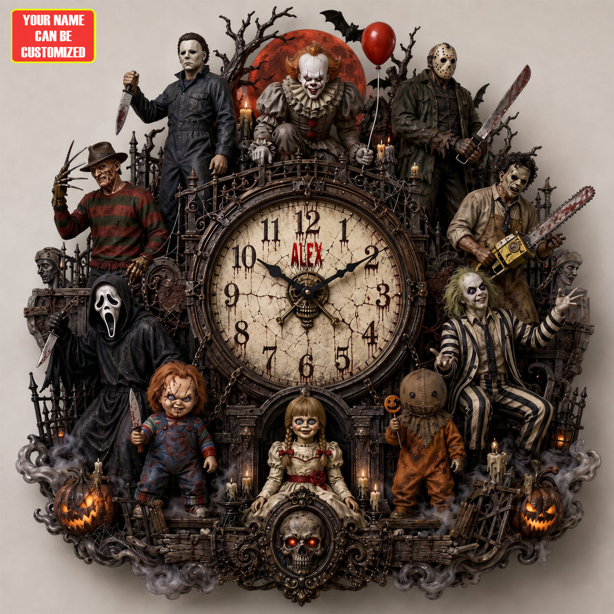 Halloween Horror Haunted Acrylic Hanging Wall Clock - Personalized Gifts For Horror Lovers