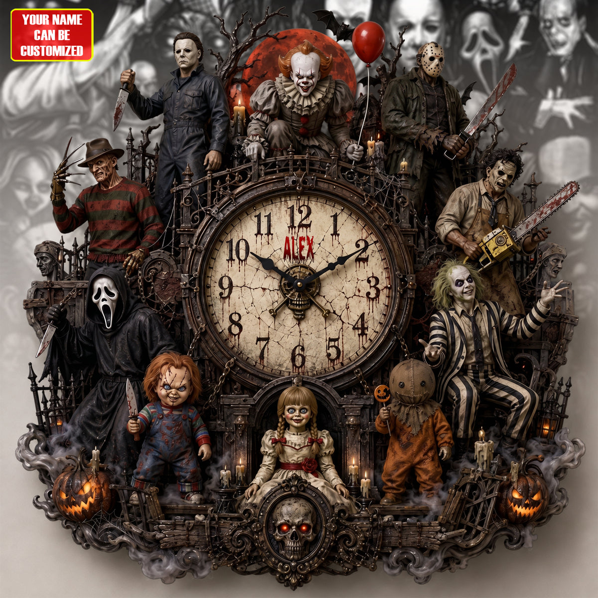 Halloween Horror Haunted Acrylic Hanging Wall Clock - Personalized Gifts For Horror Lovers