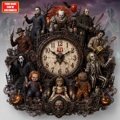 Halloween Horror Haunted Acrylic Hanging Wall Clock - Personalized Gifts For Horror Lovers