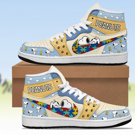 Cartoon Friends Autism AJ1 High Custom Sneaker - Custom Name Gift