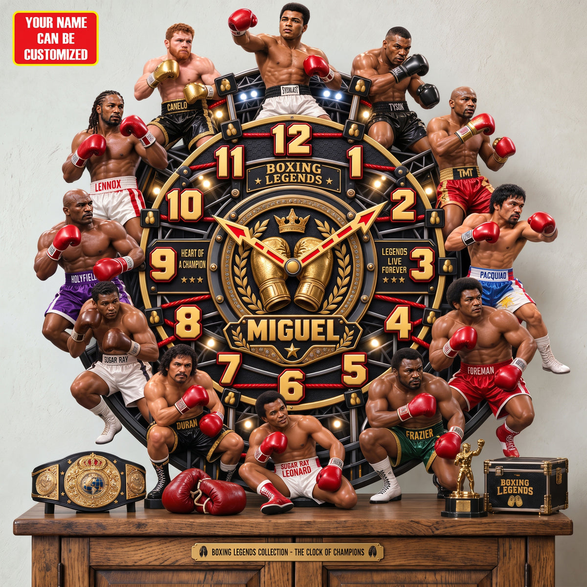 Boxing Champions Legacy Acrylic Hanging Wall Clock - Personalized Gifts For Boxing Lovers