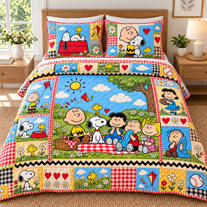 Happy Comic Friends Quilt Set – Cozy Cartoon Puppy Bedding