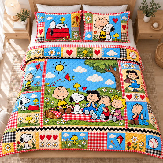 Happy Comic Friends Quilt Set – Cozy Cartoon Puppy Bedding