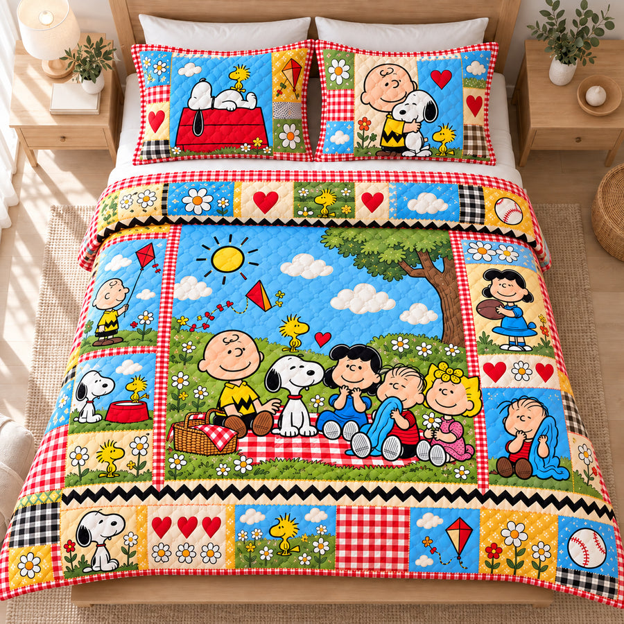 Happy Comic Friends Quilt Set – Cozy Cartoon Puppy Bedding