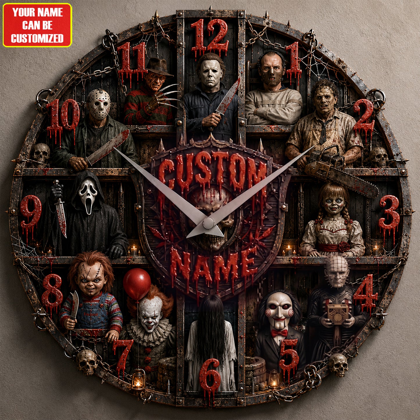 Halloween Horror Collection Acrylic Hanging Wall Clock - Personalized Gifts For Horror Lovers