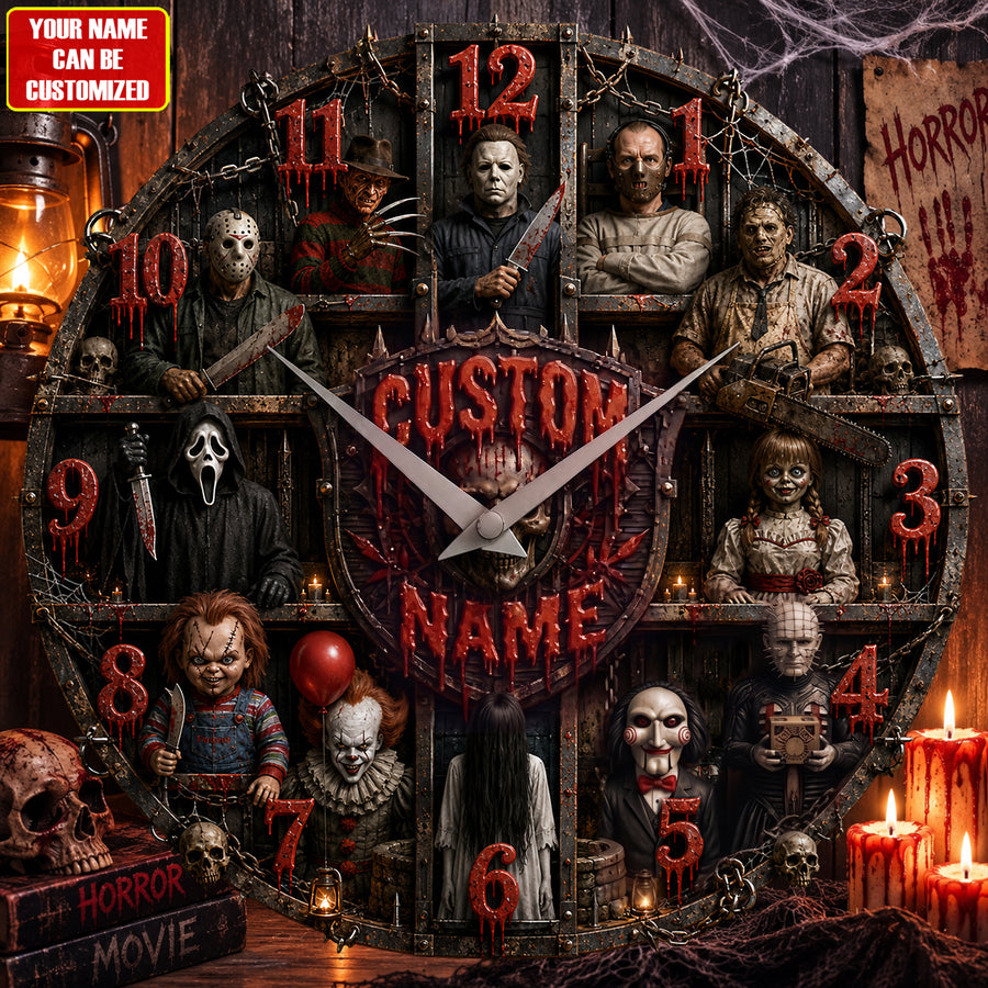 Halloween Horror Collection Acrylic Hanging Wall Clock - Personalized Gifts For Horror Lovers