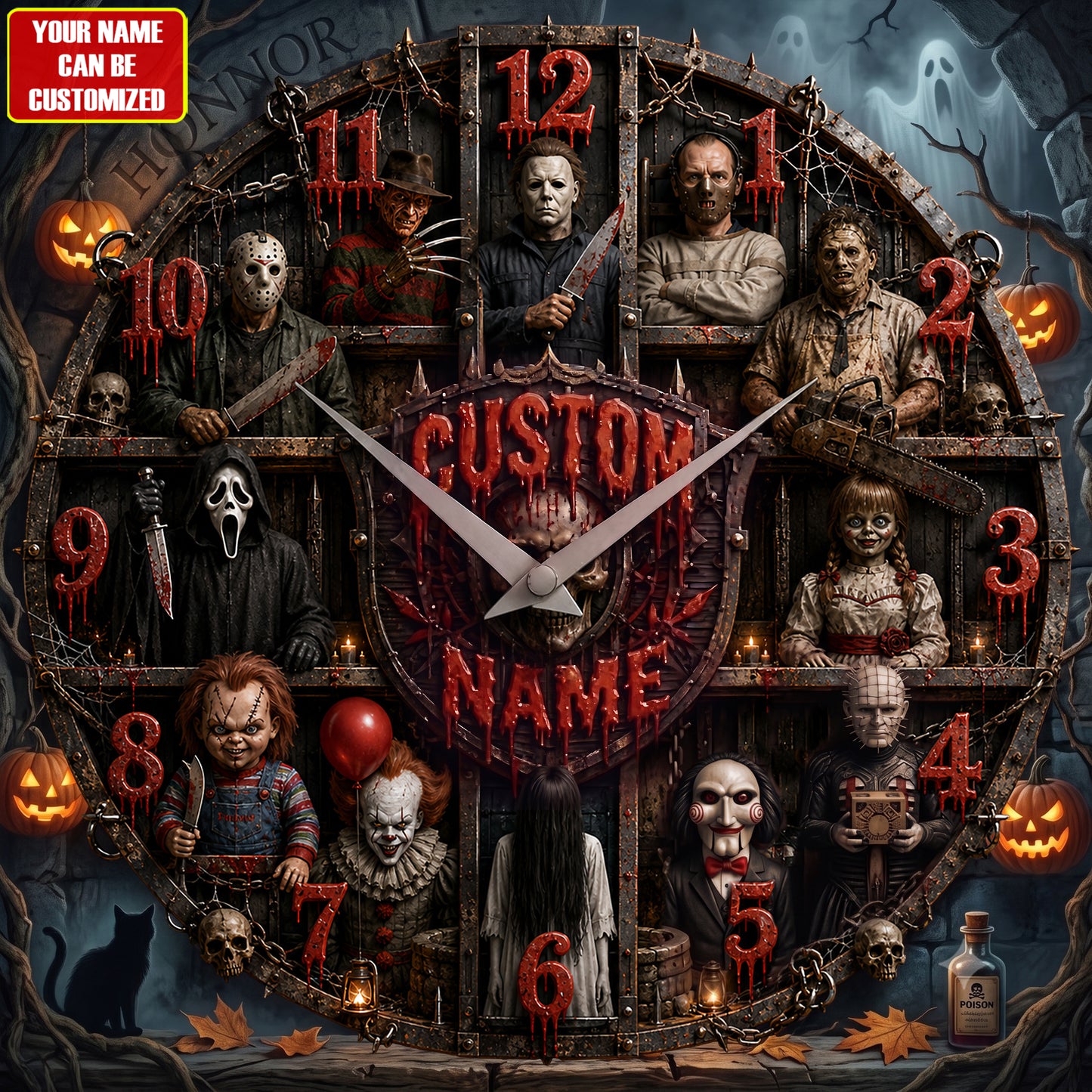 Halloween Horror Collection Acrylic Hanging Wall Clock - Personalized Gifts For Horror Lovers