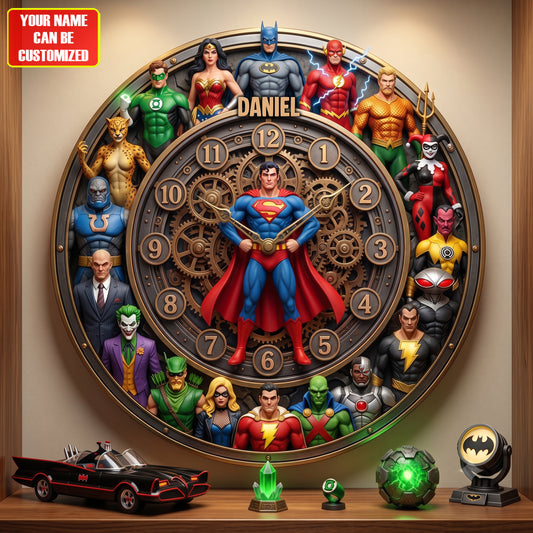 Ultimate Superhero Alliance Acrylic Hanging Wall Clock V2 - Personalized Gifts For Superhero Lovers
