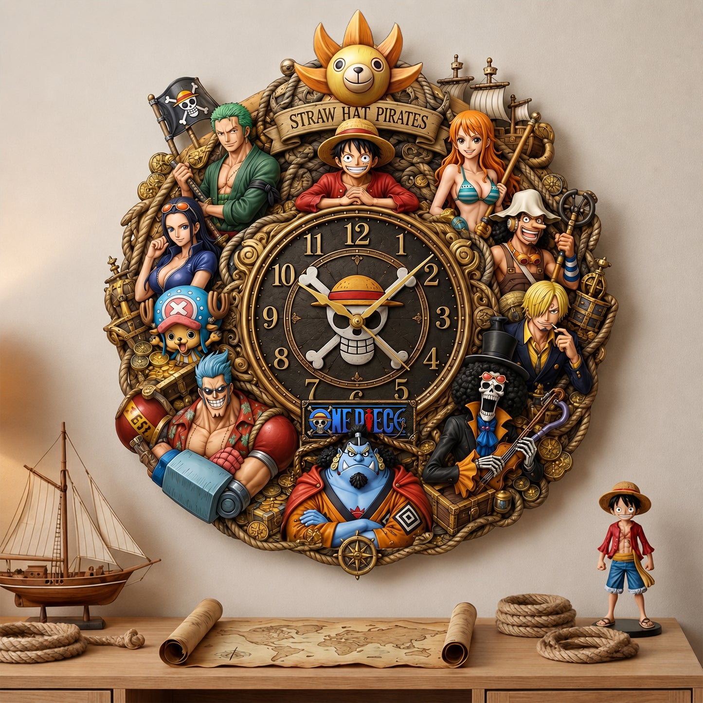Anime Strawhat Pirates Acrylic Hanging Wall Clock - Personalized Gifts For Anime Lovers