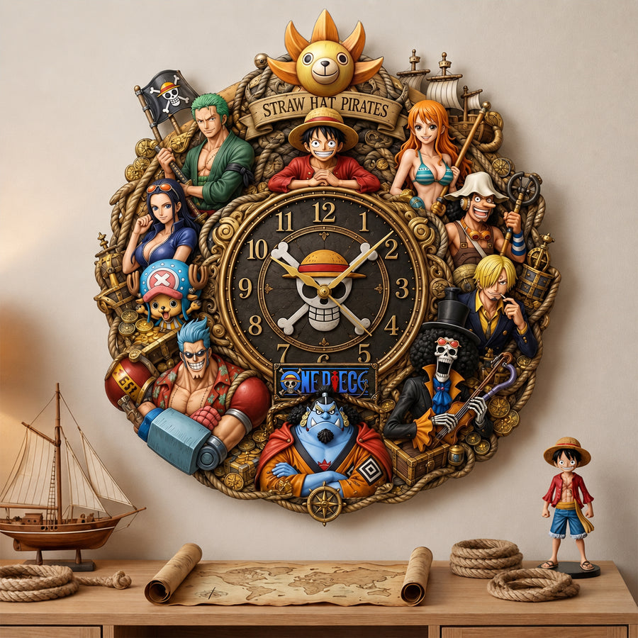 Anime Strawhat Pirates Acrylic Hanging Wall Clock - Personalized Gifts For Anime Lovers