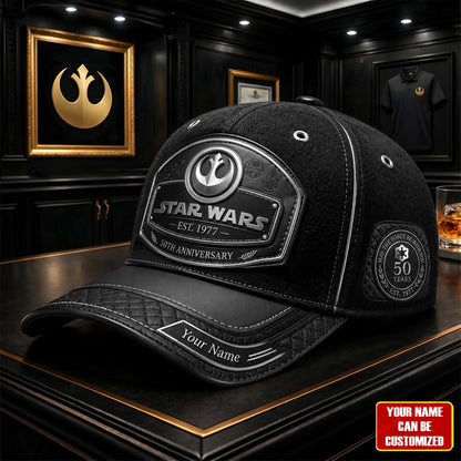Vintage The Force 50th Anniversary Leather Cap - Personalized Leather Classic Cap, Gift For Movie Fans