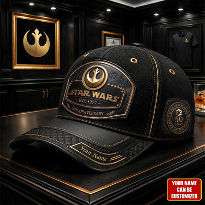 Vintage The Force 50th Anniversary Leather Cap - Personalized Leather Classic Cap, Gift For Movie Fans