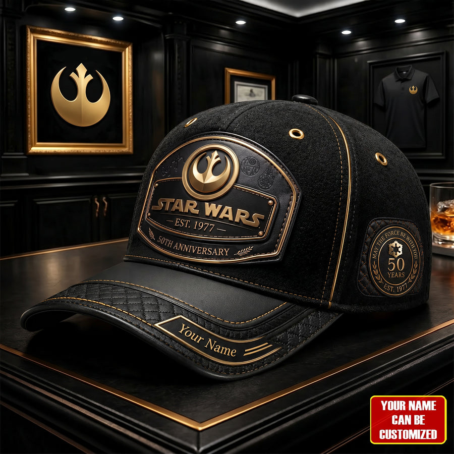 Vintage The Force 50th Anniversary Leather Cap - Personalized Leather Classic Cap, Gift For Movie Fans