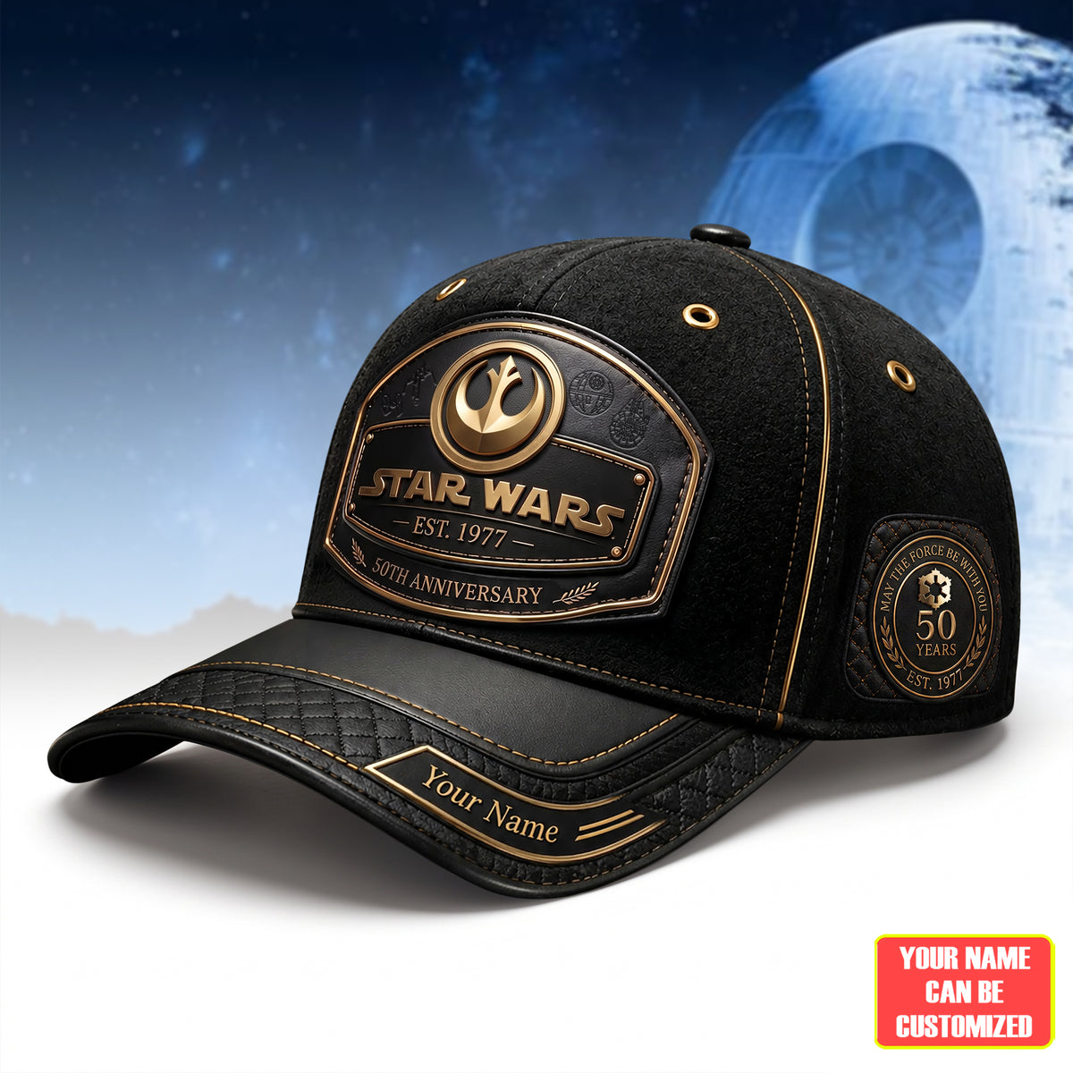 Vintage The Force 50th Anniversary Leather Cap - Personalized Leather Classic Cap, Gift For Movie Fans