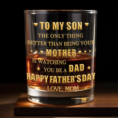 To My Son Mother to Dad Hearts, Personalized Whiskey Glass, Gift for Son