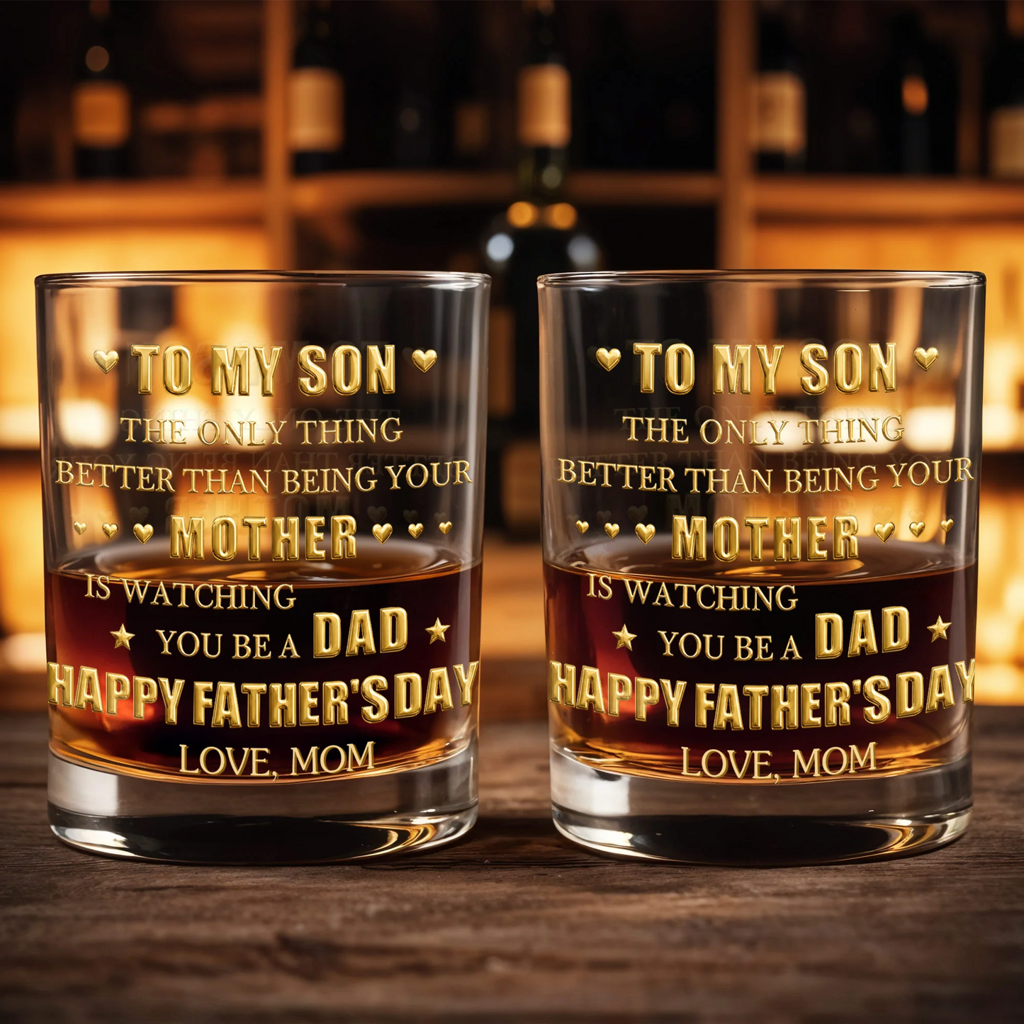 To My Son Mother to Dad Hearts, Personalized Whiskey Glass, Gift for Son