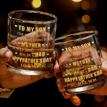 To My Son Mother to Dad Hearts, Personalized Whiskey Glass, Gift for Son