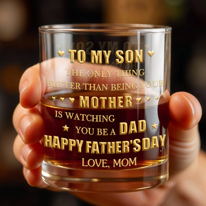 To My Son Mother to Dad Hearts, Personalized Whiskey Glass, Gift for Son