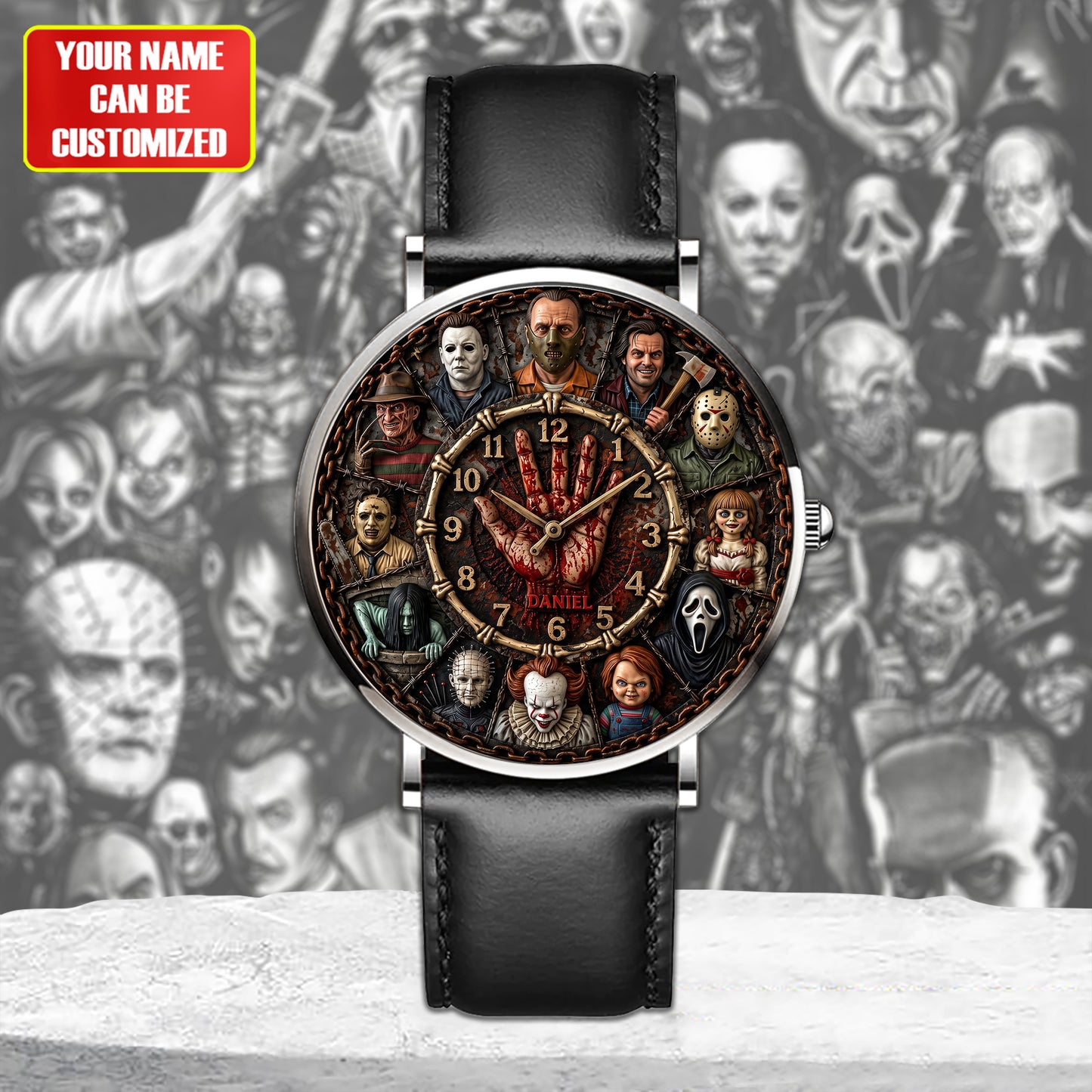 Scary Time - Personalized Horror Character Leather Watch