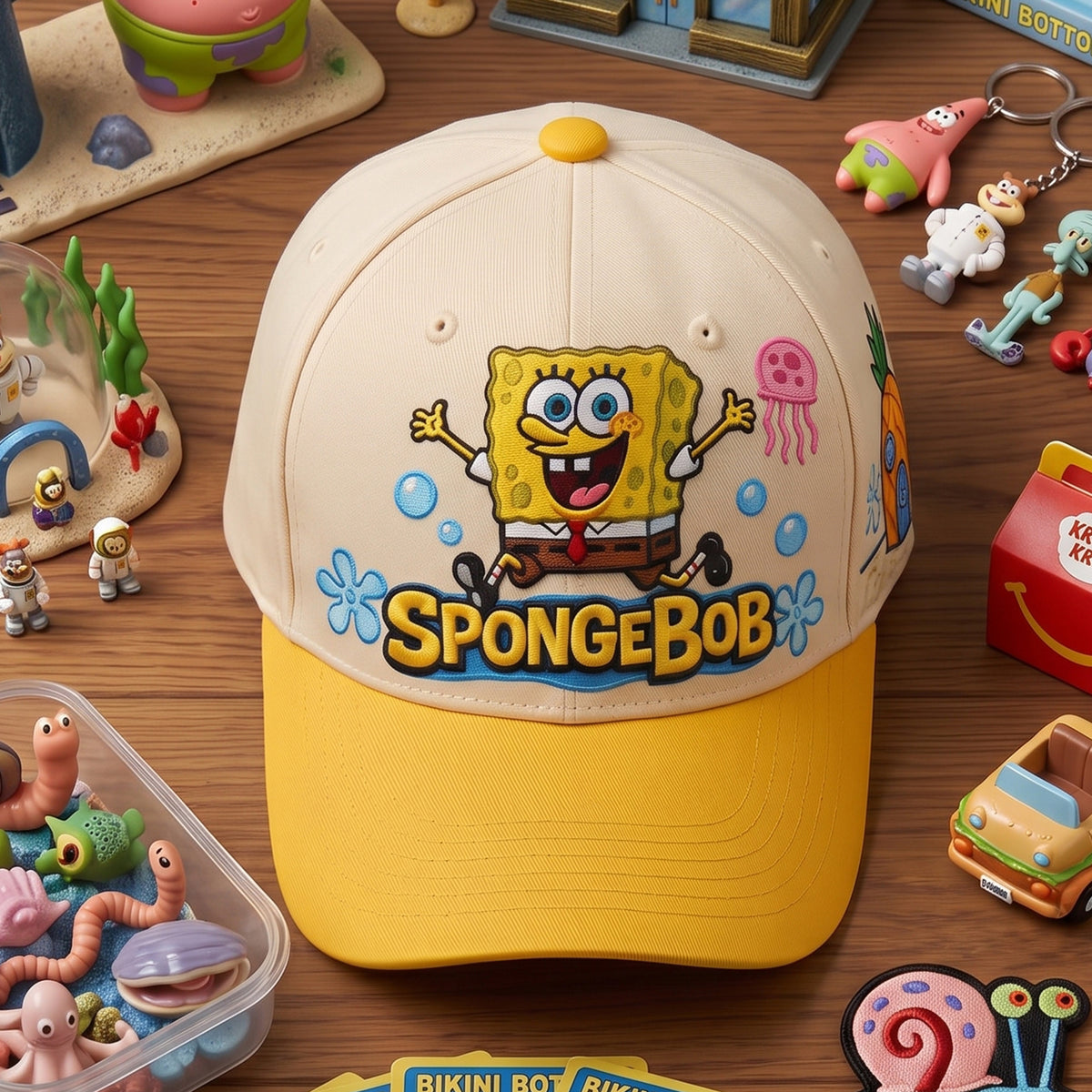 Yellow Sea Sponge Cartoon Cap – Funny Underwater Character Hat