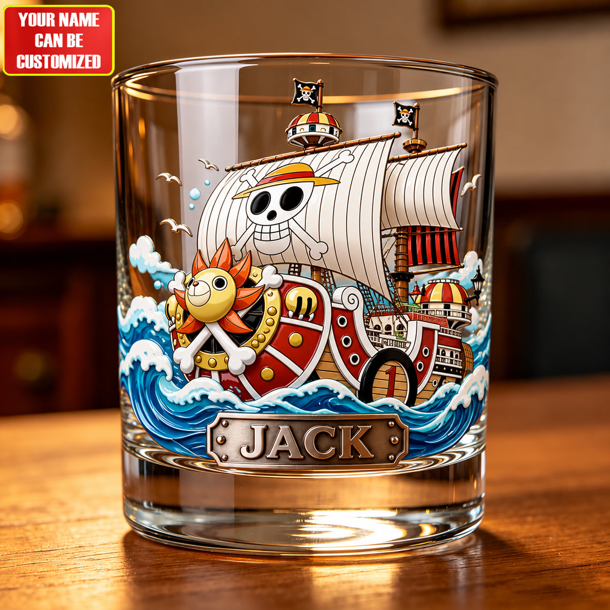 Personalized Pirate Ship Whiskey Glass