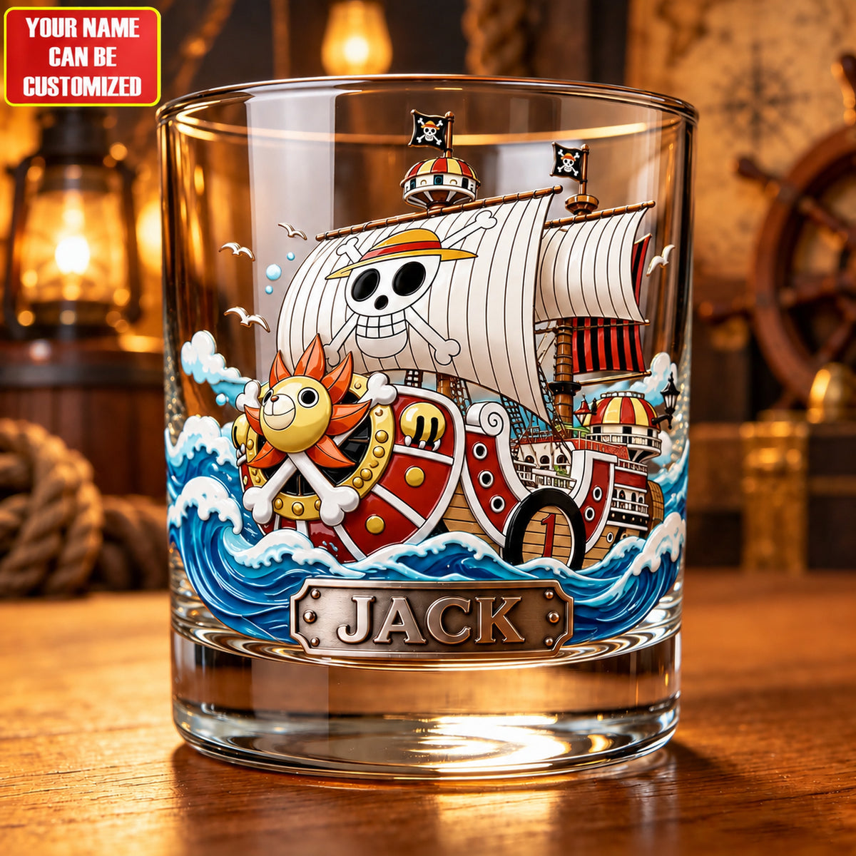 Personalized Pirate Ship Whiskey Glass